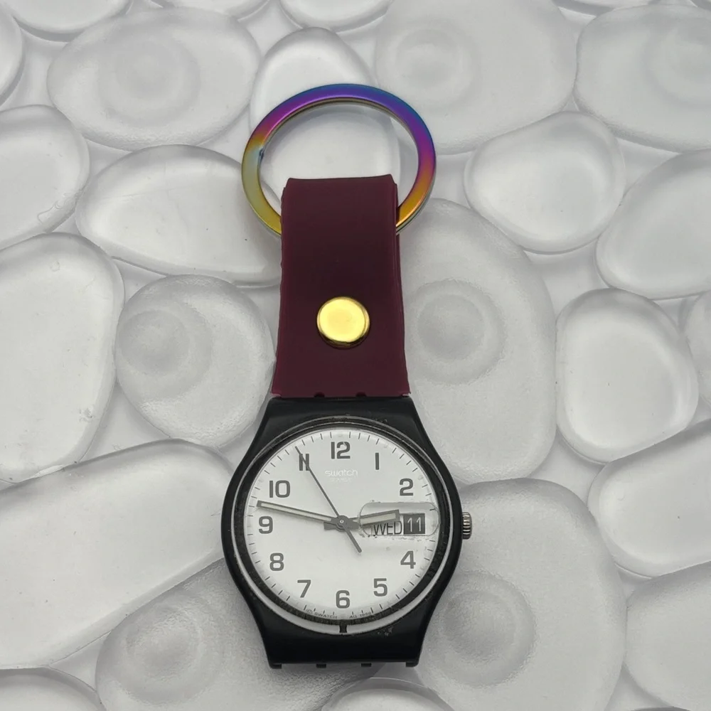 Burgundy & Gold Swatch Keychain - fits Gent Swatch watch